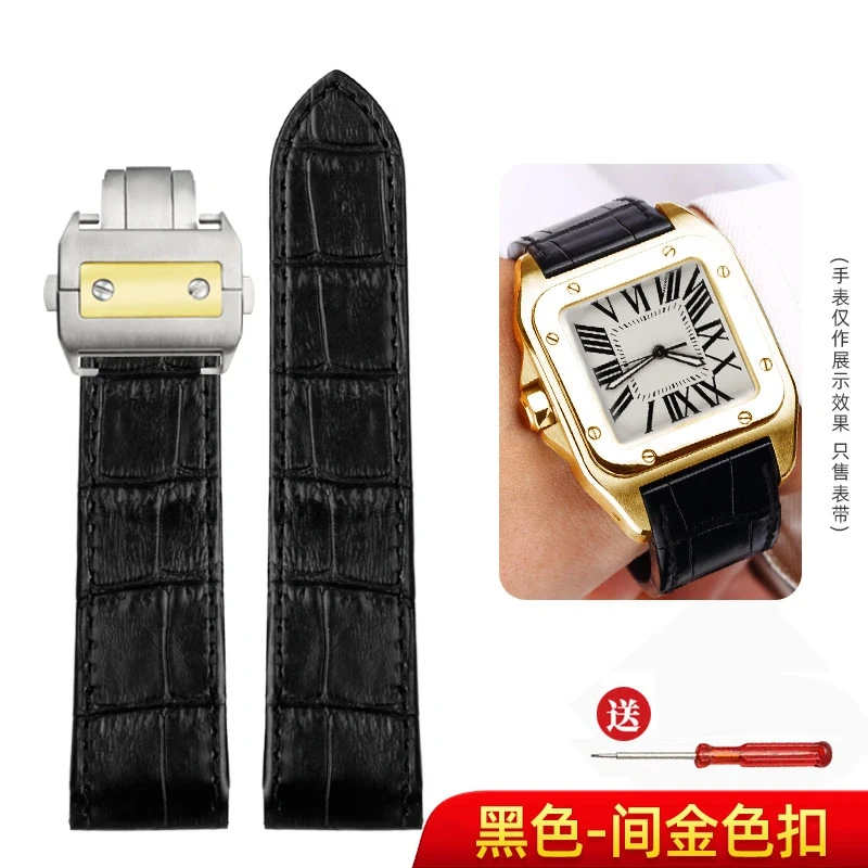 For Cartier Santos 100 Cow Leather Santos Watchband Bracelet Men's and Women's Crocodile patterned cowhide Watch Strap 20mm 23mm