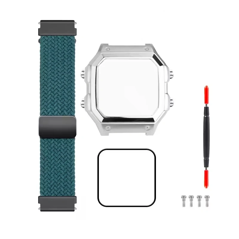 For Casio AE1200 Modified Metal Watch Case Bracelet 304 Stainless Steel Watchband Case Men Woven Nylon Strap Waterproof ring