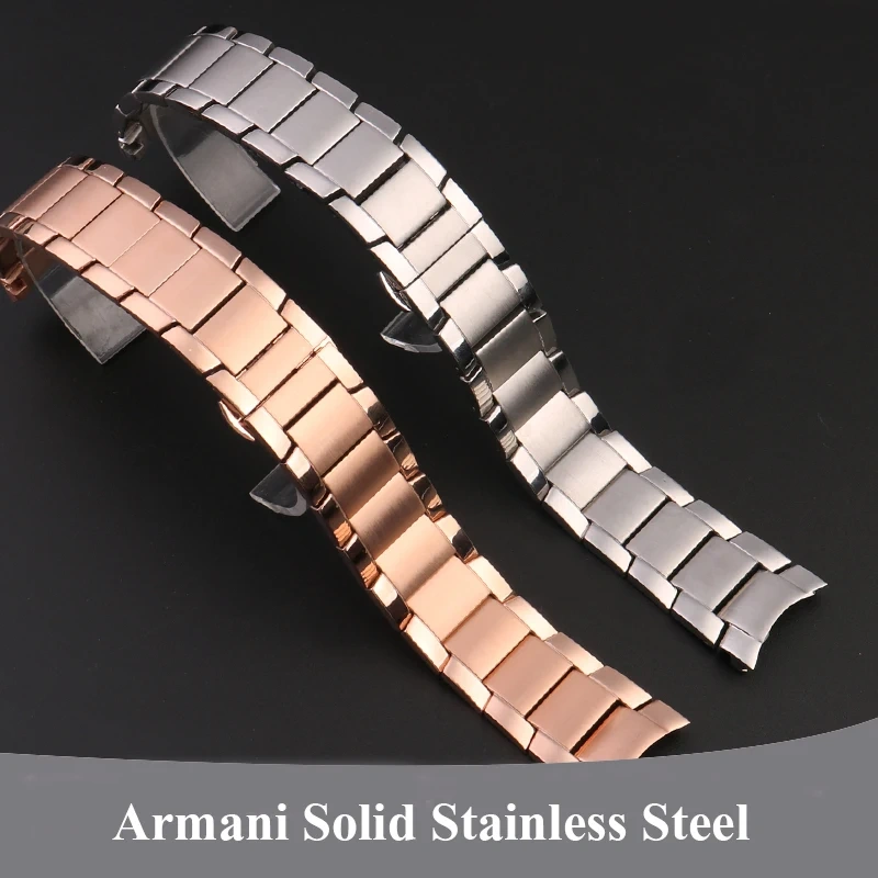 22mm Stainless Steel Watch Strap For Armani AR2452 AR2453 AR2448 Watchband Butterfly Buckle Fine steel Bracelet Wristband Gold