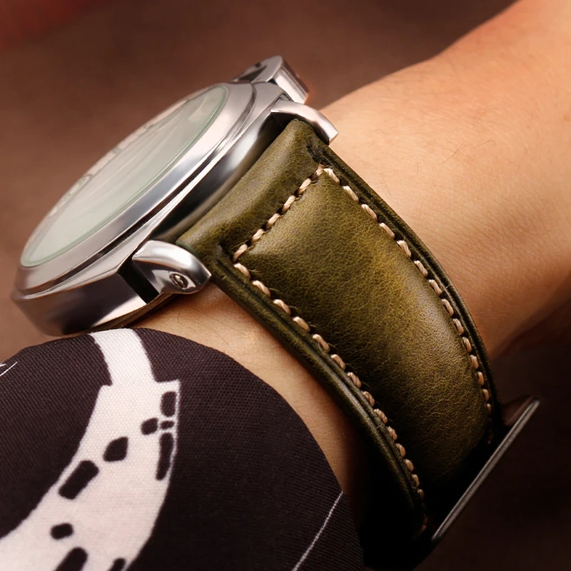 Thickened Italian Watchband For Panerai PAM111 PA441 PAM01661 Lumino Casio PRG-650 Leather Strap Vintage Watchband Bracelet 26mm