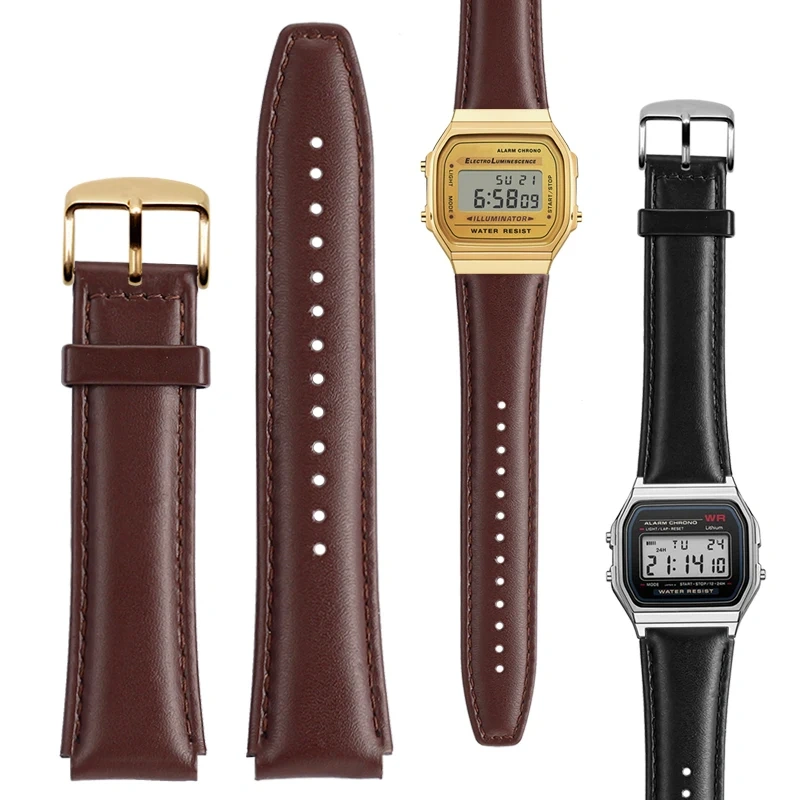 For Casio Vintage Leather Strap A158 A159 A169 F91W AE-1200  AE1300 SGW-300/400 AQ-150W Cowhide Watchband Men‘s Bracelet 18mm