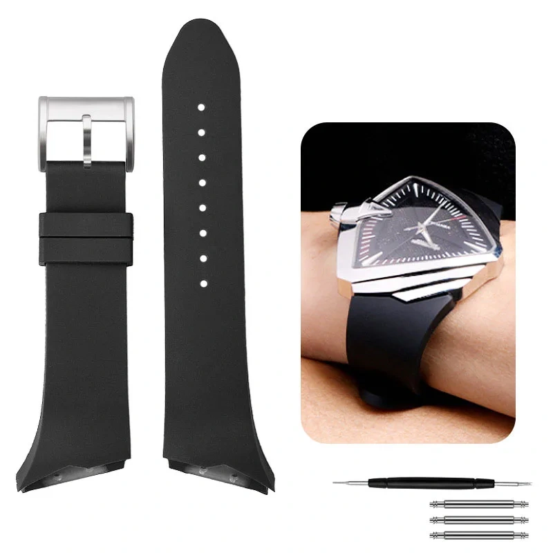 For Hamilton H24655331 H24615331 VENTURA Waterproof Silicone Watch Strap Inclined Rubber Black Men's Watchband 25mm Bracelet
