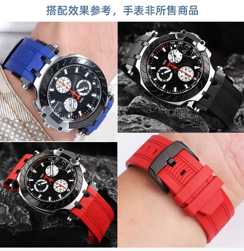 Rubber Strap For Tissot T-sport Racing T115.417 Moto GP T115417 series metal Screw Connecting Rod waterproof Silicone watchband