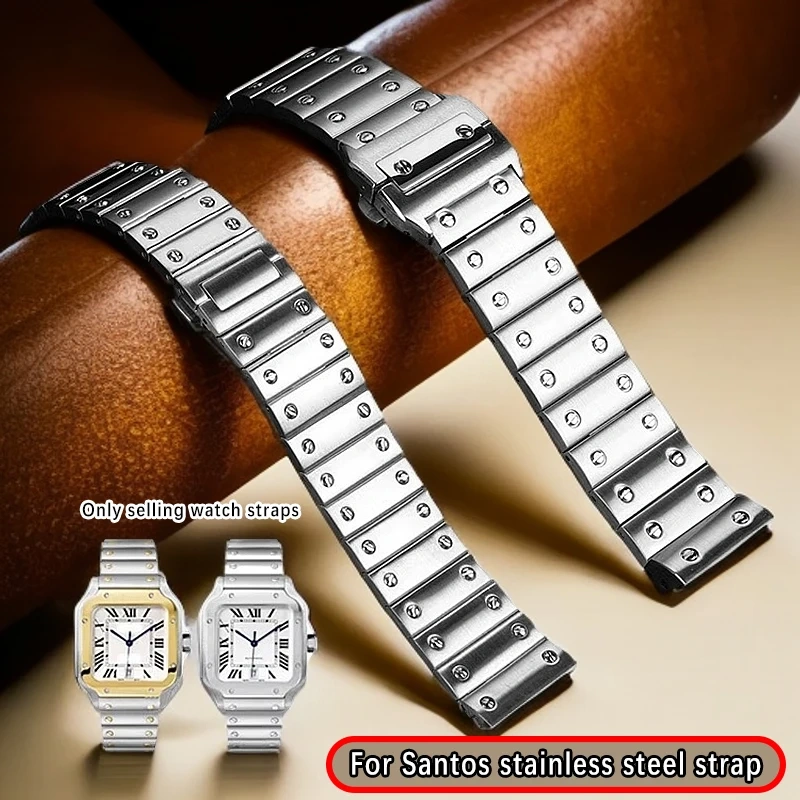 For Cartier Santos Sandoz 100 Men's Watchband Stainless steel Watch Strap Women's Bracelet Butterfly Buckle Accessories 20 23MM