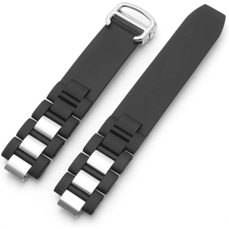 Replacement Silicone Steel Strap for Cartier Must 21 Chronoscaph Autoscaph 20*10mm Black Watch Band Accessories