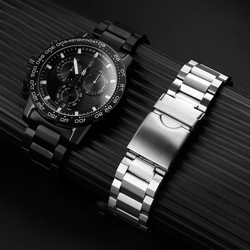 For Tissot 1853 Speed Dare Black Warrior T125617A Speed Racing Watchband T116 Men‘s Arc Solid Stainless Steel Watch Strap 22mm