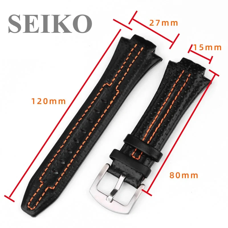 Genuine Leather Watchband Raised for Seiko sportura SNL029P2 SNL021P1 SNA595P2 SNL017P1 Watch Strap belt Men's Bracelet 27×15MM