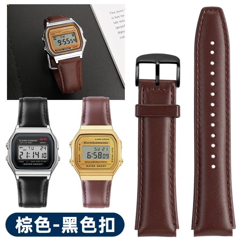 For Casio Vintage Leather Strap A158 A159 A169 F91W AE-1200  AE1300 SGW-300/400 AQ-150W Cowhide Watchband Men‘s Bracelet 18mm