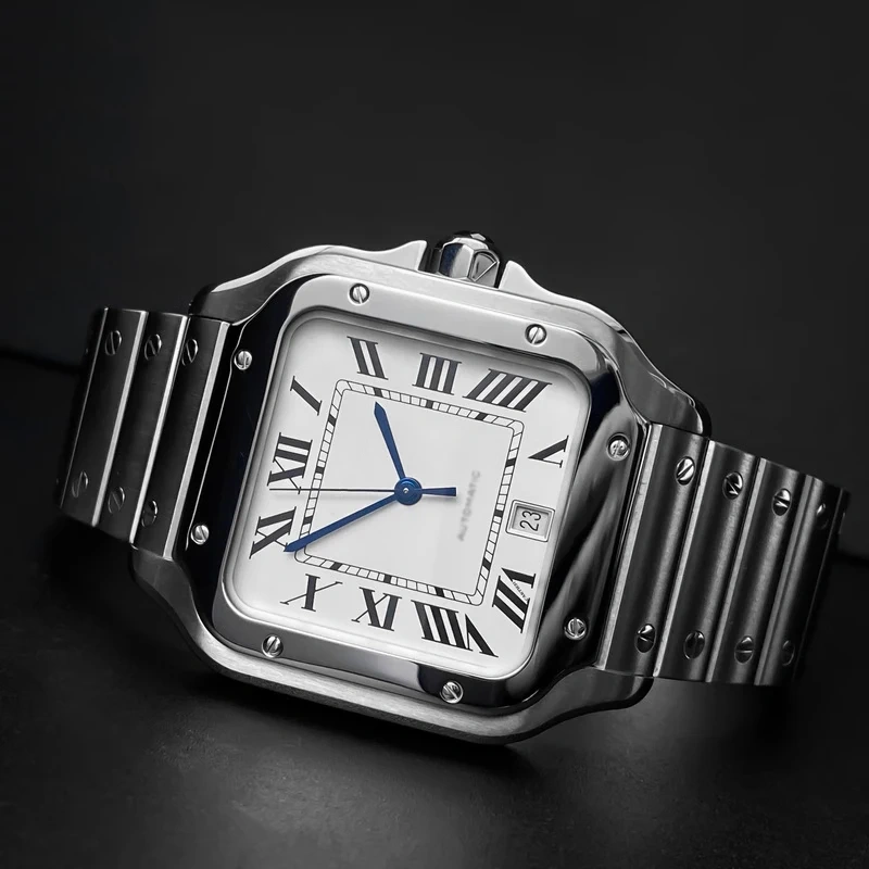 For Cartier Santos Sandoz 100 Men's Watchband Stainless steel Watch Strap Women's Bracelet Butterfly Buckle Accessories 20 23MM