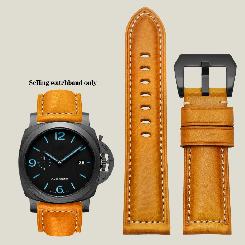 Thickened Italian Watchband For Panerai PAM111 PA441 PAM01661 Lumino Casio PRG-650 Leather Strap Vintage Watchband Bracelet 26mm