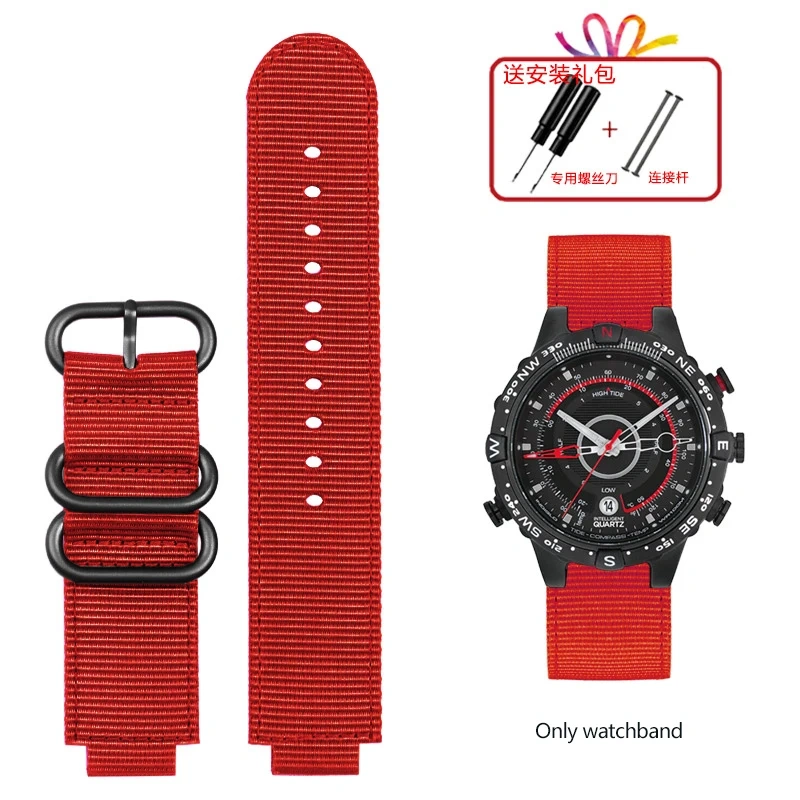 For TIMEX Tide Canvas Convex Strap Male Compass Bracelet T2N721 T2N720 TW2T76500 TW2T76300 Nylon Watchband 24*16MM Wristband