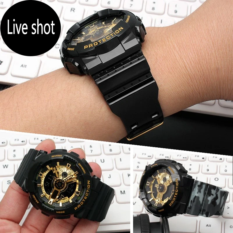 For Casio Watch strap GA100/110 GD120 GA-100 Black Gold Silicone Resin Matt gloss Watchband G-SHOCK Men's And Women Accessories