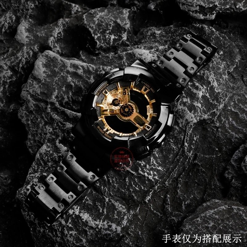 GA110 For G-SHOCK Casio GA-110GB/100/120 Black Warrior Modified Stainless Steel Metal Case wristband Bracelet Men Gold Watch Set