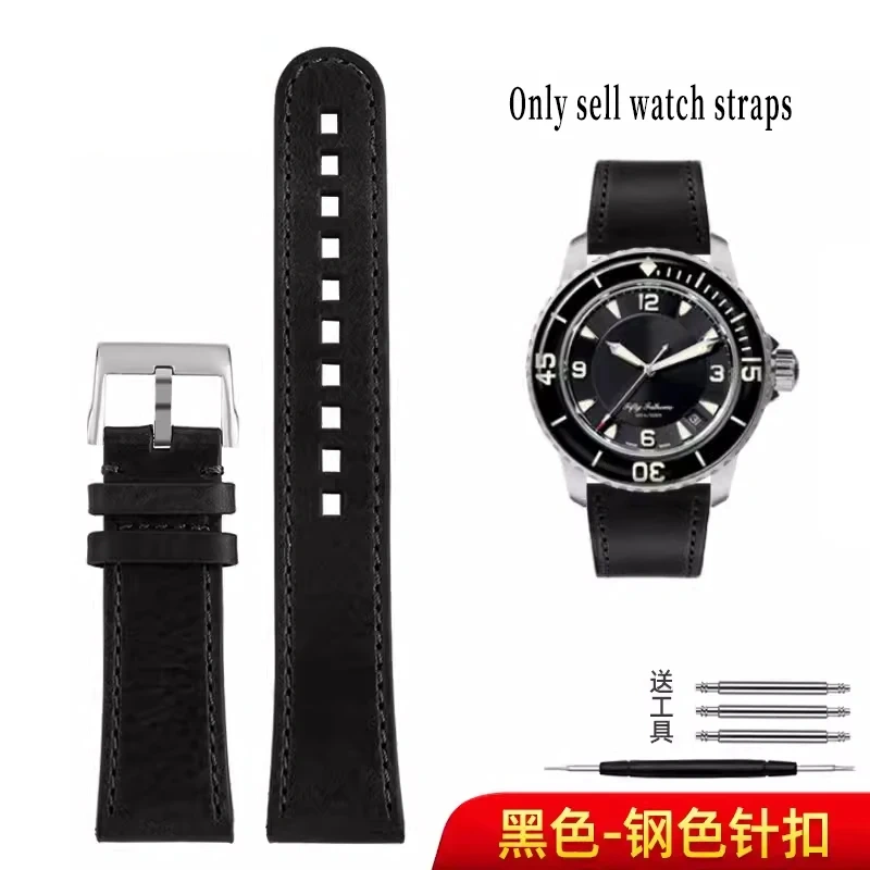 For Blancpain Fifth Fathoms 5000 Genuine leather Watch Strap 5100 Italian cowhide watch band butterfly buckle 23mm Men Bracelet