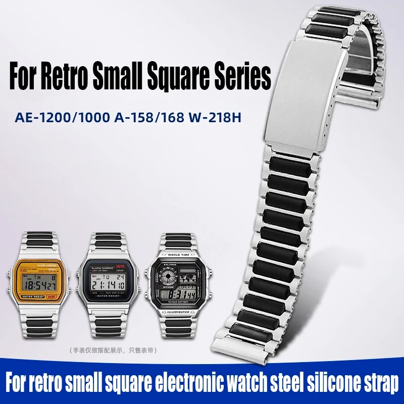 For Casio electronic watch AE-1200/1100 A158/159 AE1100 F91W W-216H Bracelet modified Watchband men's stainless steel strap 18mm