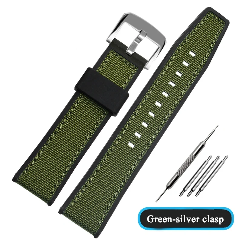 men's band For Timex Citizen AW5005 IWC Seiko Longines green nylon Rubber watchband leather cowhide silicone bottom watch strap