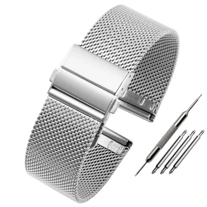 Mesh Milanese Watch Band Quick Release Stainless Steel Bracelet Adjustable Strap Folding Buckle for DW Watch 16mm 18mm 20mm 22mm