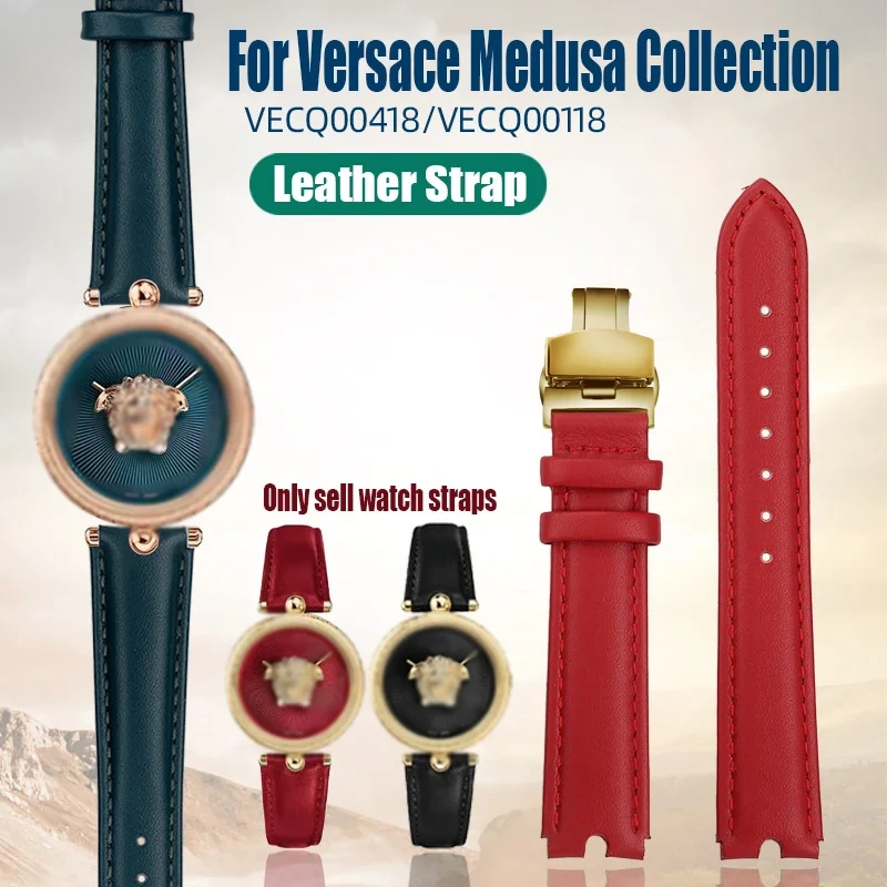 For VERSACE PALAZO Wristband Medusa Notched Genuine Leather Watch Band 18MM Women's Watch Strap VECQ00418/00118 Ladies Bracelet