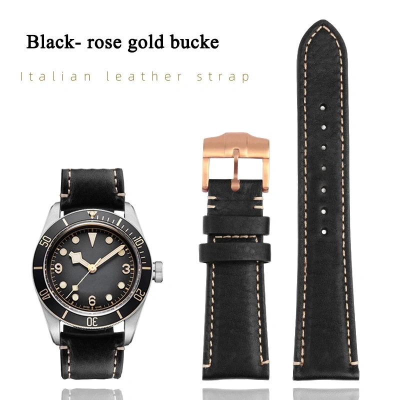 High Quality 22mm Strap Brown Vintage Retro Italy Genuine Leather Bracelet For Tudor Watch Band Butterfly Buckle Belt Wristband