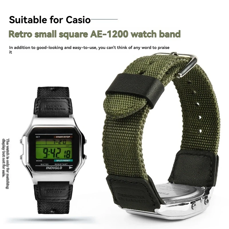 For Casio AE1200 AE1300 A158W/A168 W-216H Nylon Watch Strap convex mouth Outdoor sports Canvas Watchband Men's Bracelet 18MM