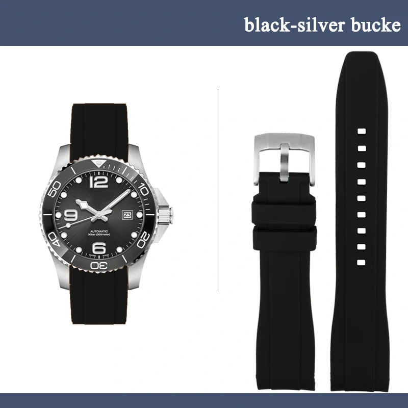 21MM Curved End silicone Rubber watch strap for Rolex Seiko Longines Master Conquest HydroConquest L3 Sport Wristband Universal