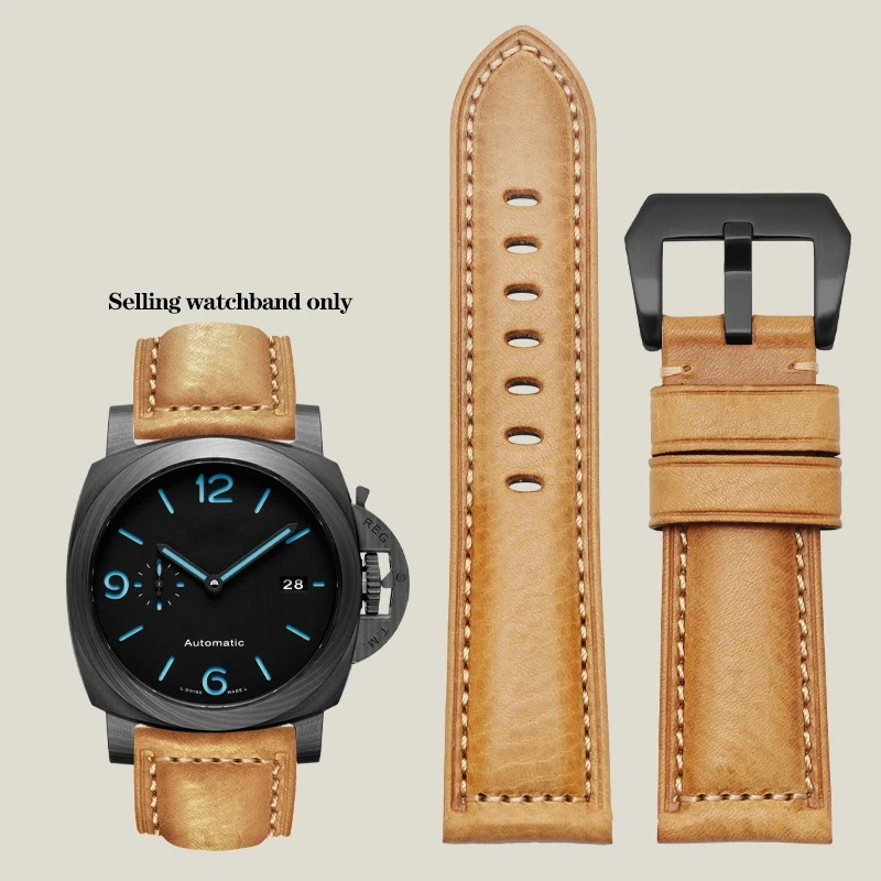 Thickened Italian Watchband For Panerai PAM111 PA441 PAM01661 Lumino Casio PRG-650 Leather Strap Vintage Watchband Bracelet 26mm