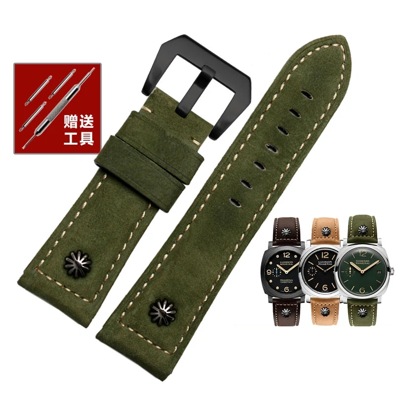 22mm 24MM 26mm Bracelet For Panerai Watchband High-quality Leather PAM111 With rivet Vintage cowhide Men Diesel Soft Watch Strap