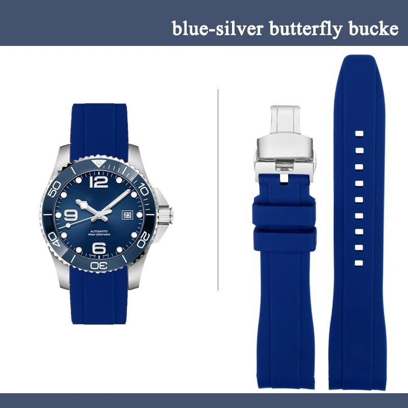 21MM Curved End silicone Rubber watch strap for Rolex Seiko Longines Master Conquest HydroConquest L3 Sport Wristband Universal