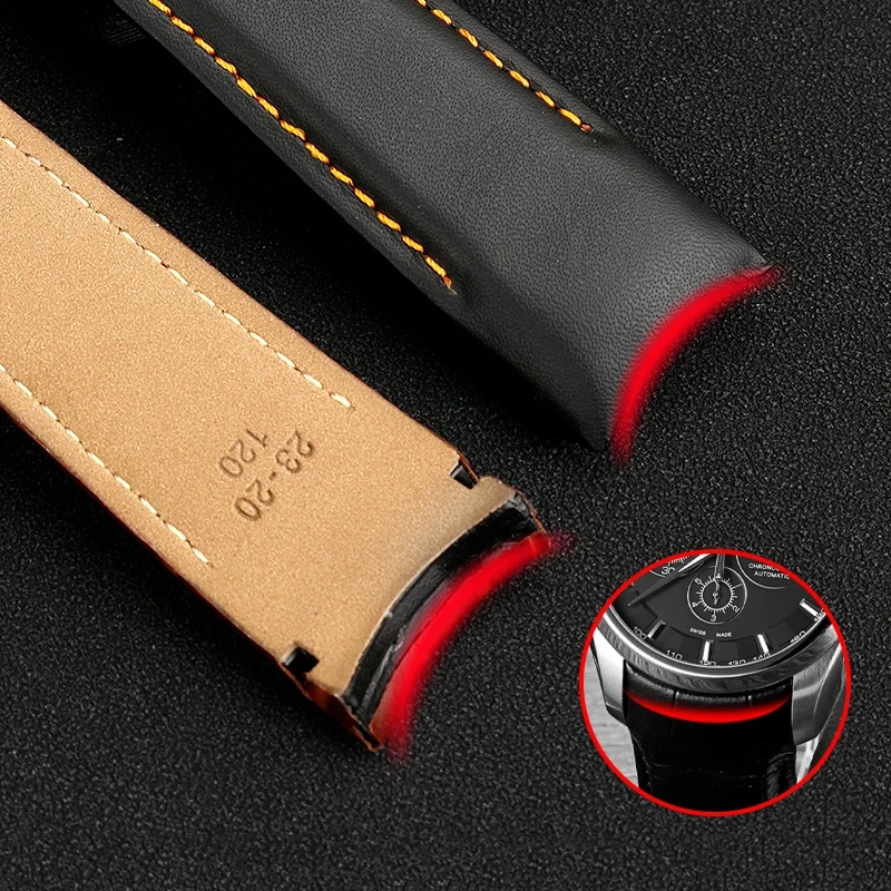 22mm 23mm 24mm Genuine Leather Curved End Watchband For Tissot Watch Belt 1853 COUTURIER T035627A T035407A T035439 Men's Strap
