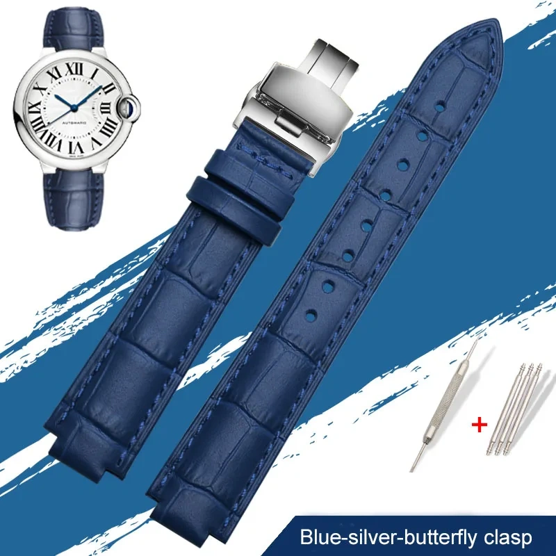 Genuine Leather Watch Band For Cartier Blue Balloon W69012Z4 W6900456/556 Series Men Women Watch Chain Watch Strap 16mm 18mm