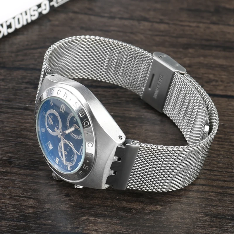 Milan breathable mesh belt Watchband For Swatch Stainless steel Watchstrap YVS401G YIS407G YIS406G Men Women bracelet 17 19 20mm