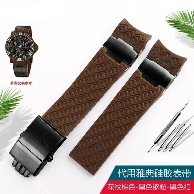 For Ulysse Nardin Silicone Rubber Watchband 263 DIVER Curved End Watch strap Men Brown Blue 22mm Waterproof belt Bracelets