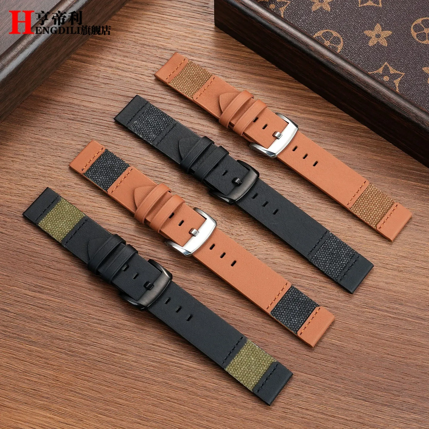 20mm 22mm Hybrid Leather & Canvas Watch Band Strap for Casio Panerai Rolex Tudor Quick Release Replacement Bracelet