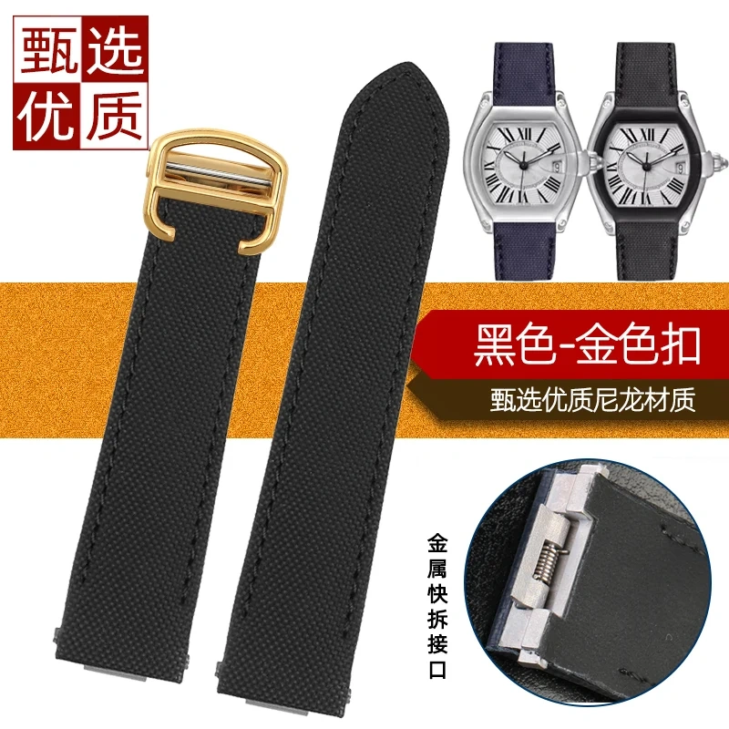19mm 20mm For Cartier Roadster W6206018 W6206017 Men's Leather Watch Strap Special Quick-Release Folding Buckle Nylon Watch Band