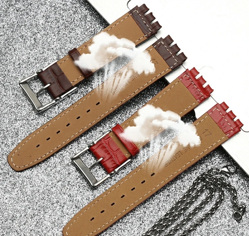 17mm 19MM Waterproof Bracelet For SWATCH High Quality Genuine Leather Watchband Men's and Women's Watch Chain Bump Mouth Strap