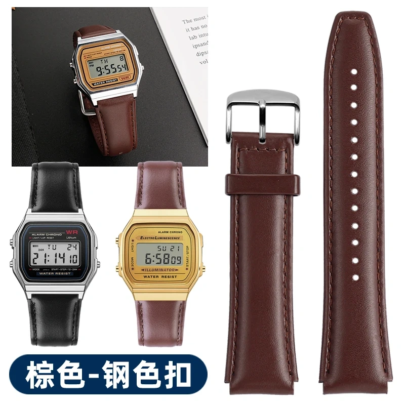For Casio Vintage Leather Strap A158 A159 A169 F91W AE-1200  AE1300 SGW-300/400 AQ-150W Cowhide Watchband Men‘s Bracelet 18mm