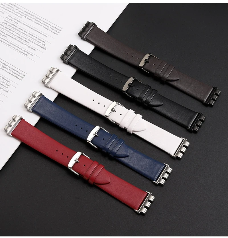 For Swatch YVS420 YVS454 YVS451 YVS400 404 Cow Leather Watch Strap Men and woman Cowhide Watchband Metal Adapter Bracelet 21MM