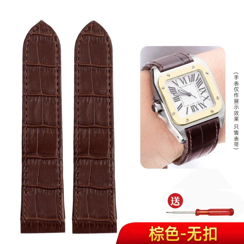 For Cartier Santos 100 Cow Leather Santos Watchband Bracelet Men's and Women's Crocodile patterned cowhide Watch Strap 20mm 23mm