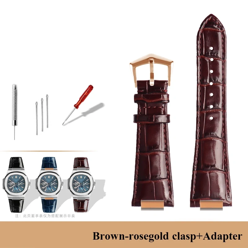woman Genuine Leather WatchBand For PATEK PHILIPPE PP 5711 5712G Metal interfa Watch Strap Nautilus Men Notched cowhide Bracelet
