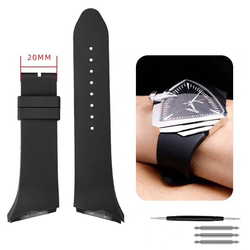 For Hamilton H24655331 H24615331 VENTURA Waterproof Silicone Watch Strap Inclined Rubber Black Men's Watchband 25mm Bracelet