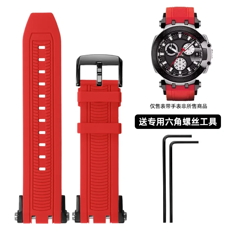 Rubber Strap For Tissot T-sport Racing T115.417 Moto GP T115417 series metal Screw Connecting Rod waterproof Silicone watchband