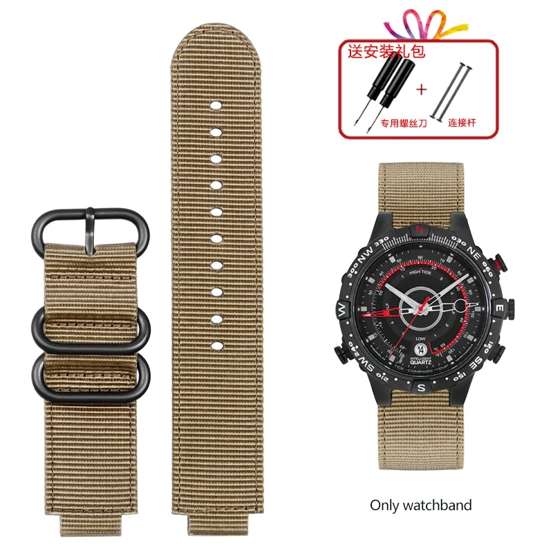 For TIMEX Tide Canvas Convex Strap Male Compass Bracelet T2N721 T2N720 TW2T76500 TW2T76300 Nylon Watchband 24*16MM Wristband