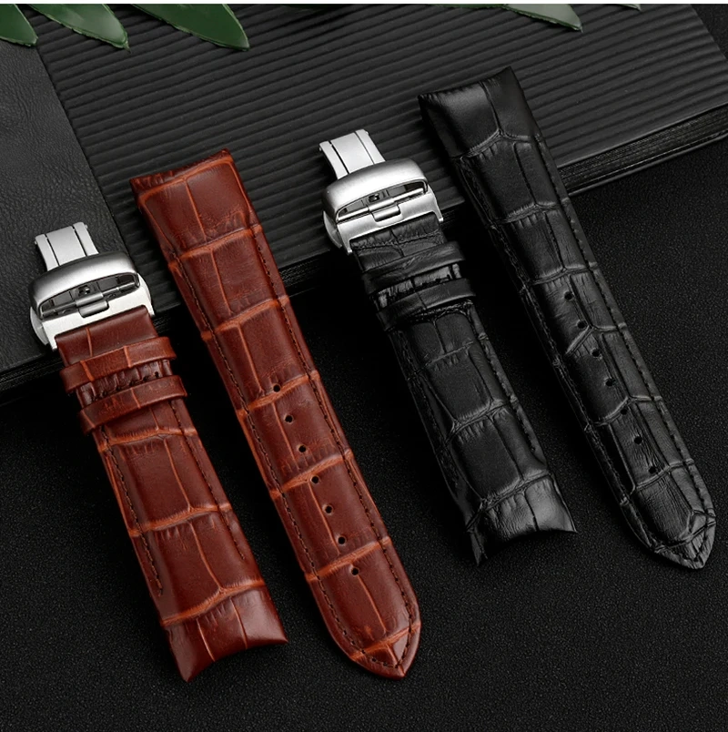 22mm 23mm 24mm Genuine Leather Curved End Watchband For Tissot Watch Belt 1853 COUTURIER T035627A T035407A T035439 Men's Strap