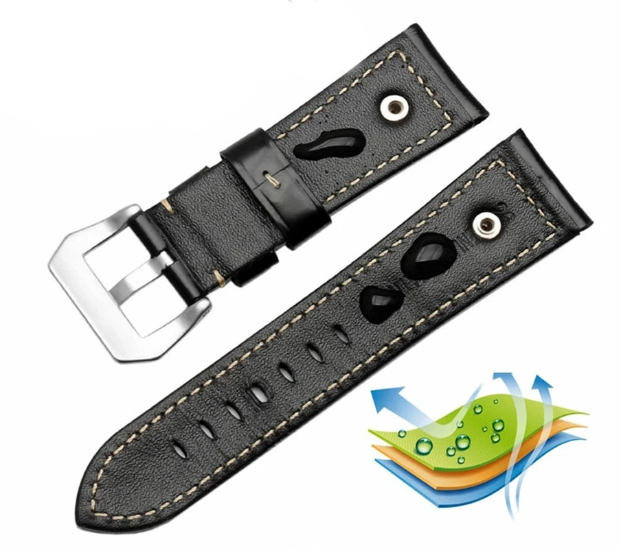 22mm 24MM 26mm Bracelet For Panerai Watchband High-quality Leather PAM111 With rivet Vintage cowhide Men Diesel Soft Watch Strap
