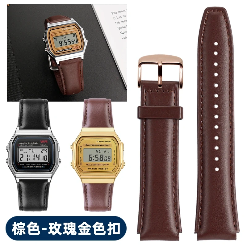 For Casio Vintage Leather Strap A158 A159 A169 F91W AE-1200  AE1300 SGW-300/400 AQ-150W Cowhide Watchband Men‘s Bracelet 18mm