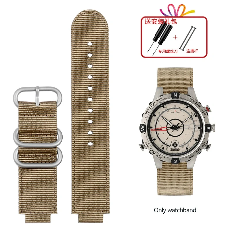 For TIMEX Tide Canvas Convex Strap Male Compass Bracelet T2N721 T2N720 TW2T76500 TW2T76300 Nylon Watchband 24*16MM Wristband