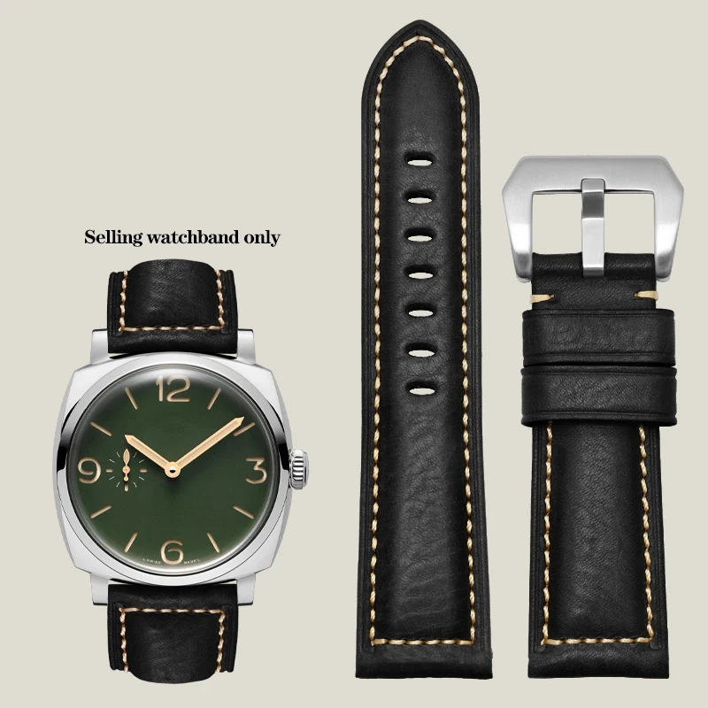Thickened Italian Watchband For Panerai PAM111 PA441 PAM01661 Lumino Casio PRG-650 Leather Strap Vintage Watchband Bracelet 26mm