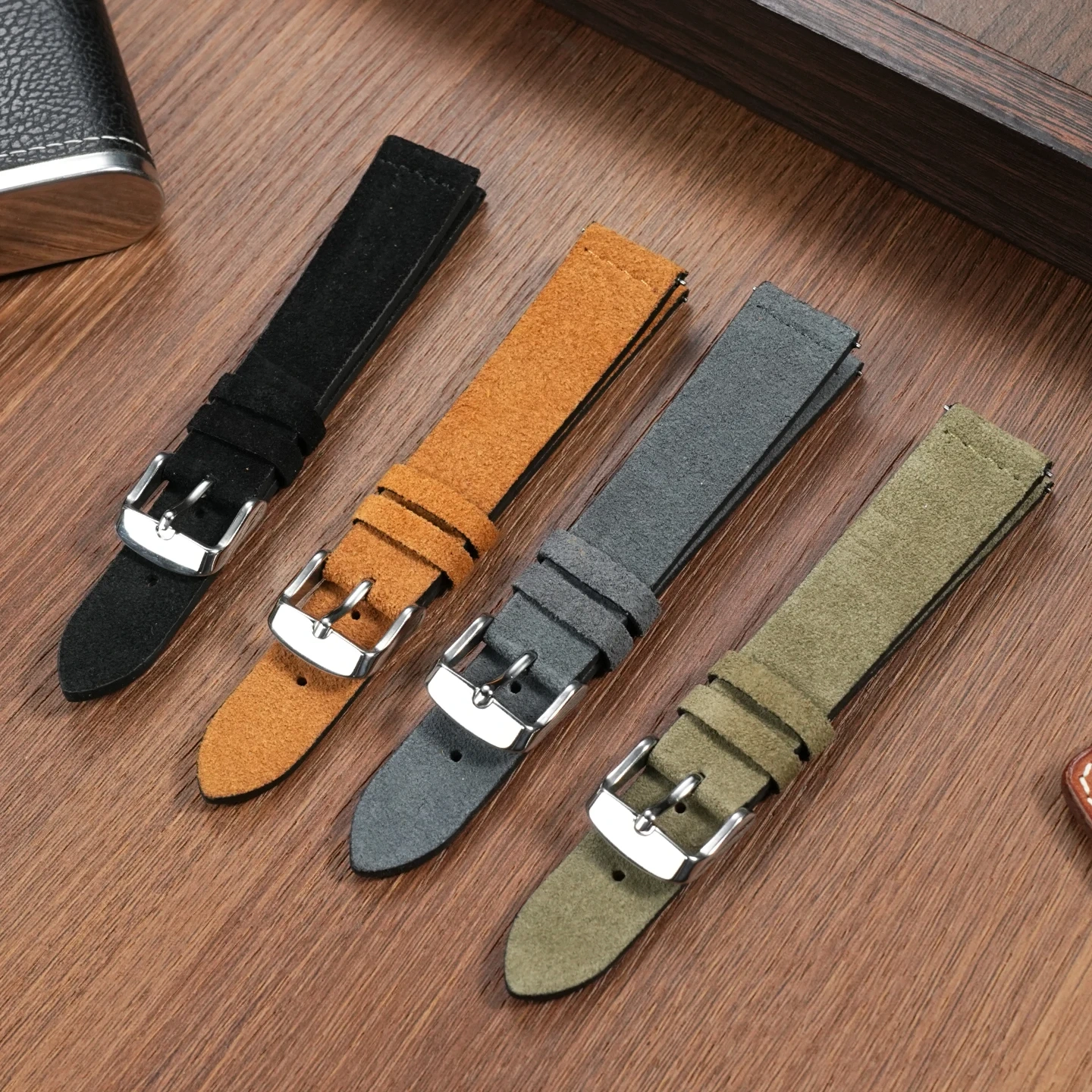 Suede Leather Quick Release Strap For Casio A159W-N1 A158WA A168 F91W Retro Square Watch 18mm Vintage Nubuck Replacement Band