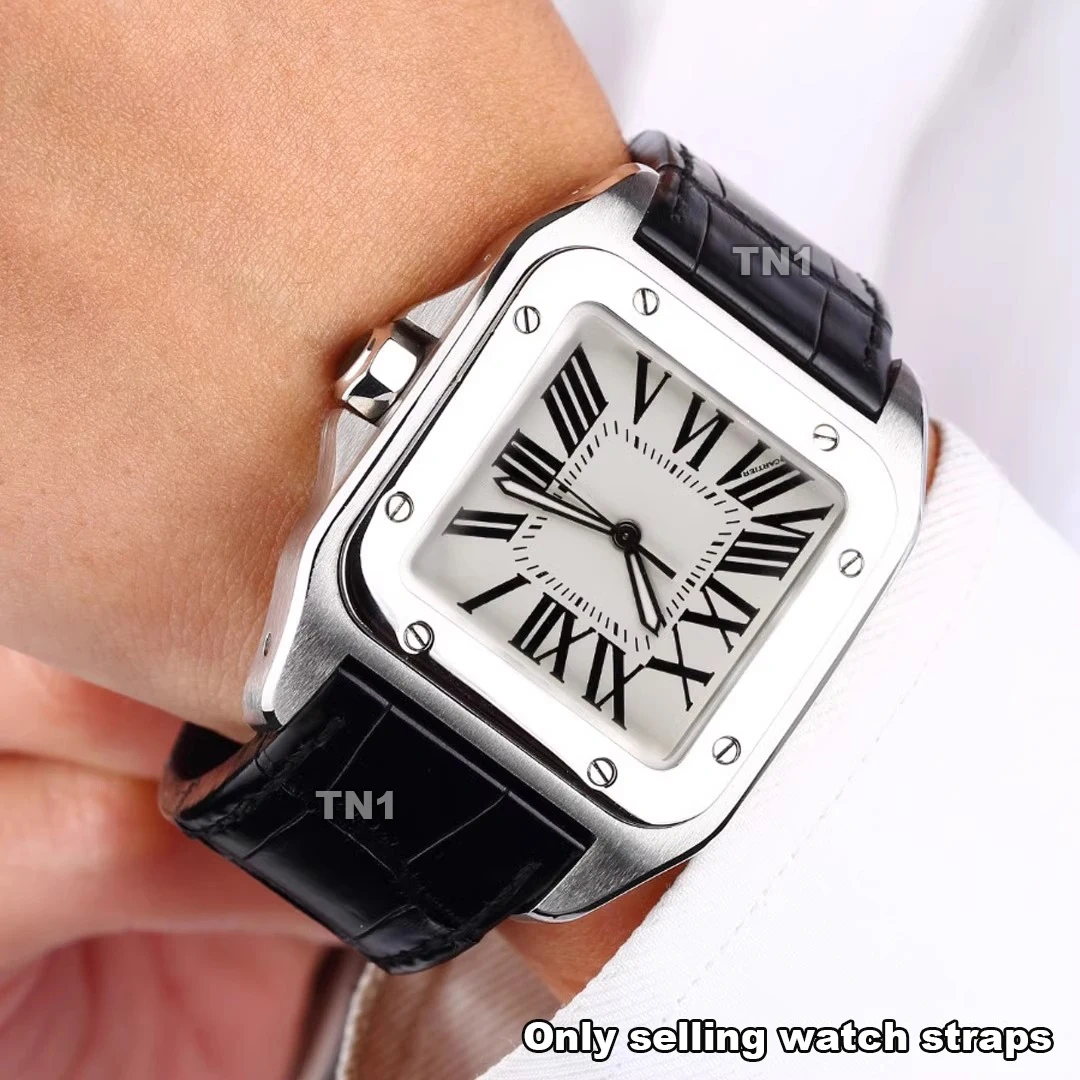 For Cartier Santos 100 Cow Leather Santos Watchband Bracelet Men's and Women's Crocodile patterned cowhide Watch Strap 20mm 23mm