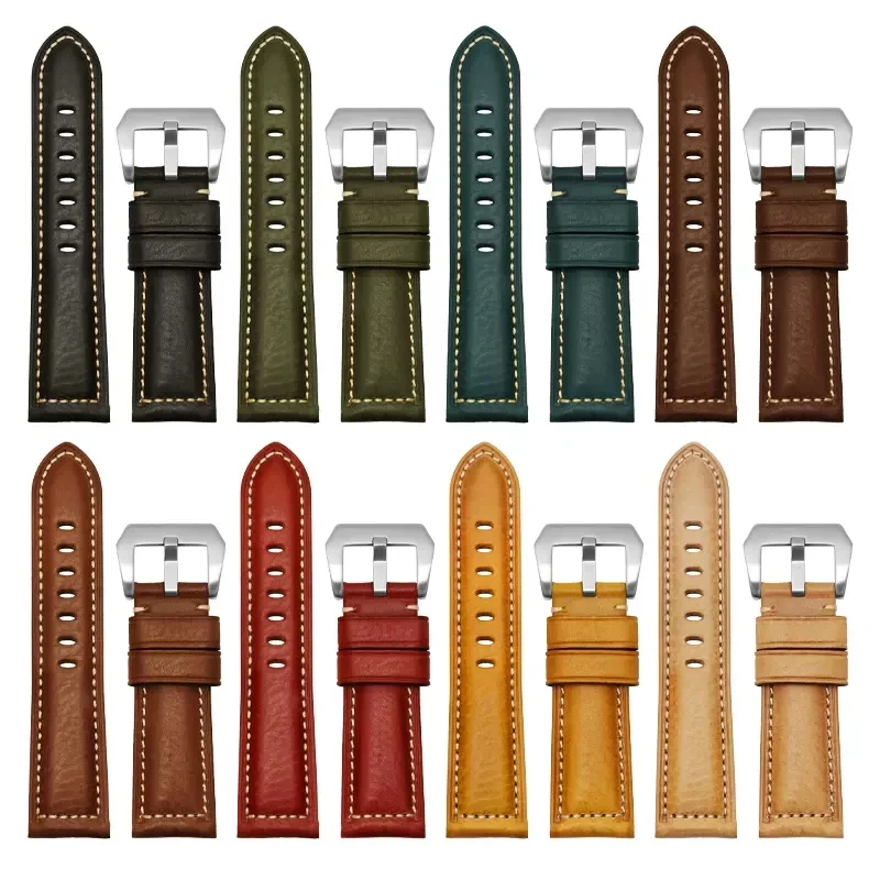 Thickened Italian Watchband For Panerai PAM111 PA441 PAM01661 Lumino Casio PRG-650 Leather Strap Vintage Watchband Bracelet 26mm